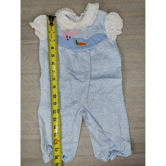 Vintage Thomas Baby Romper Easter Bunny Overalls 3-6m Blue Gingham Plaid - Picture 4 of 7